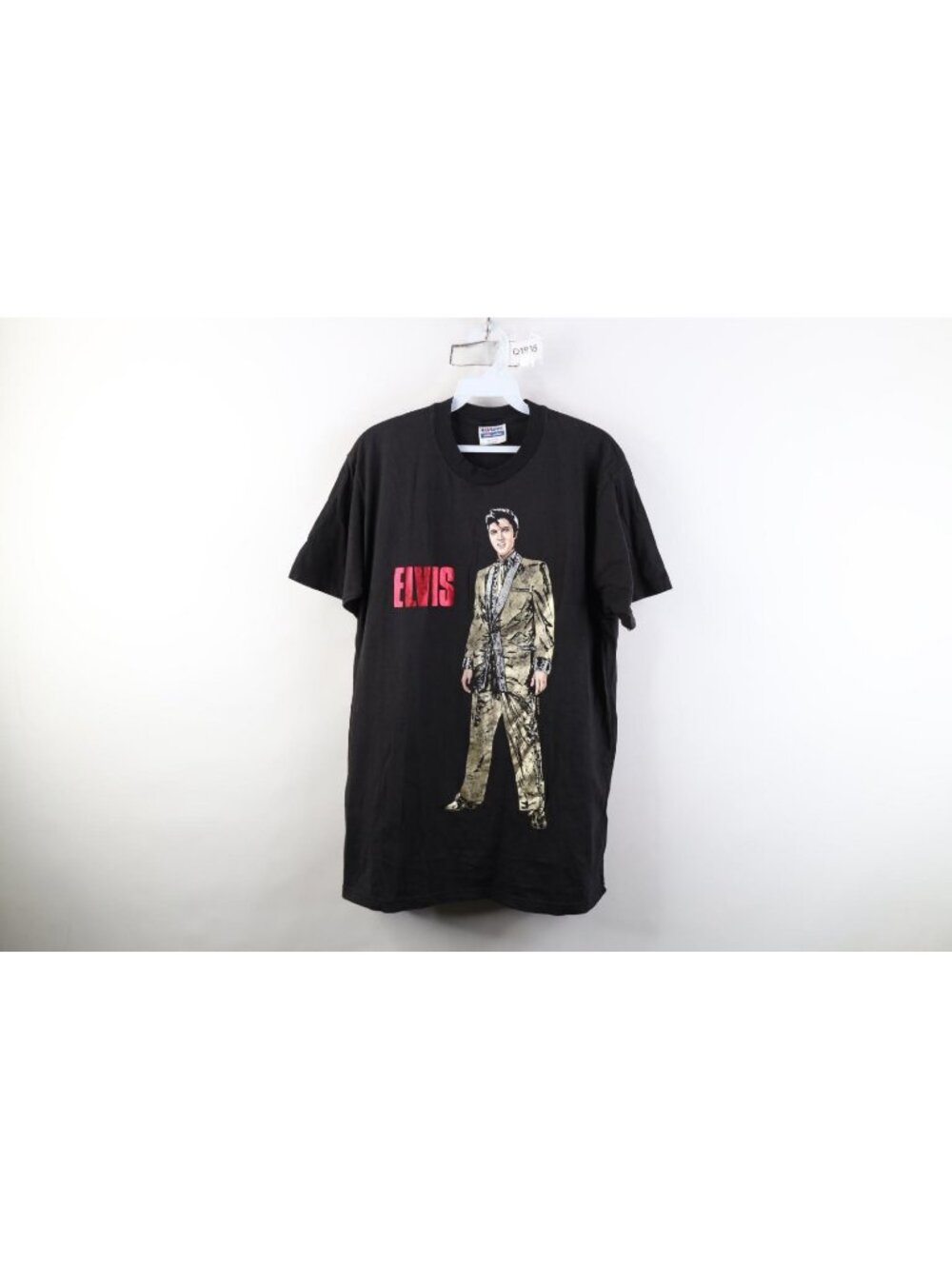 Vintage 80s Mens Large Spell Out Elvis Presley Short Sleeve T-Shirt Black USA